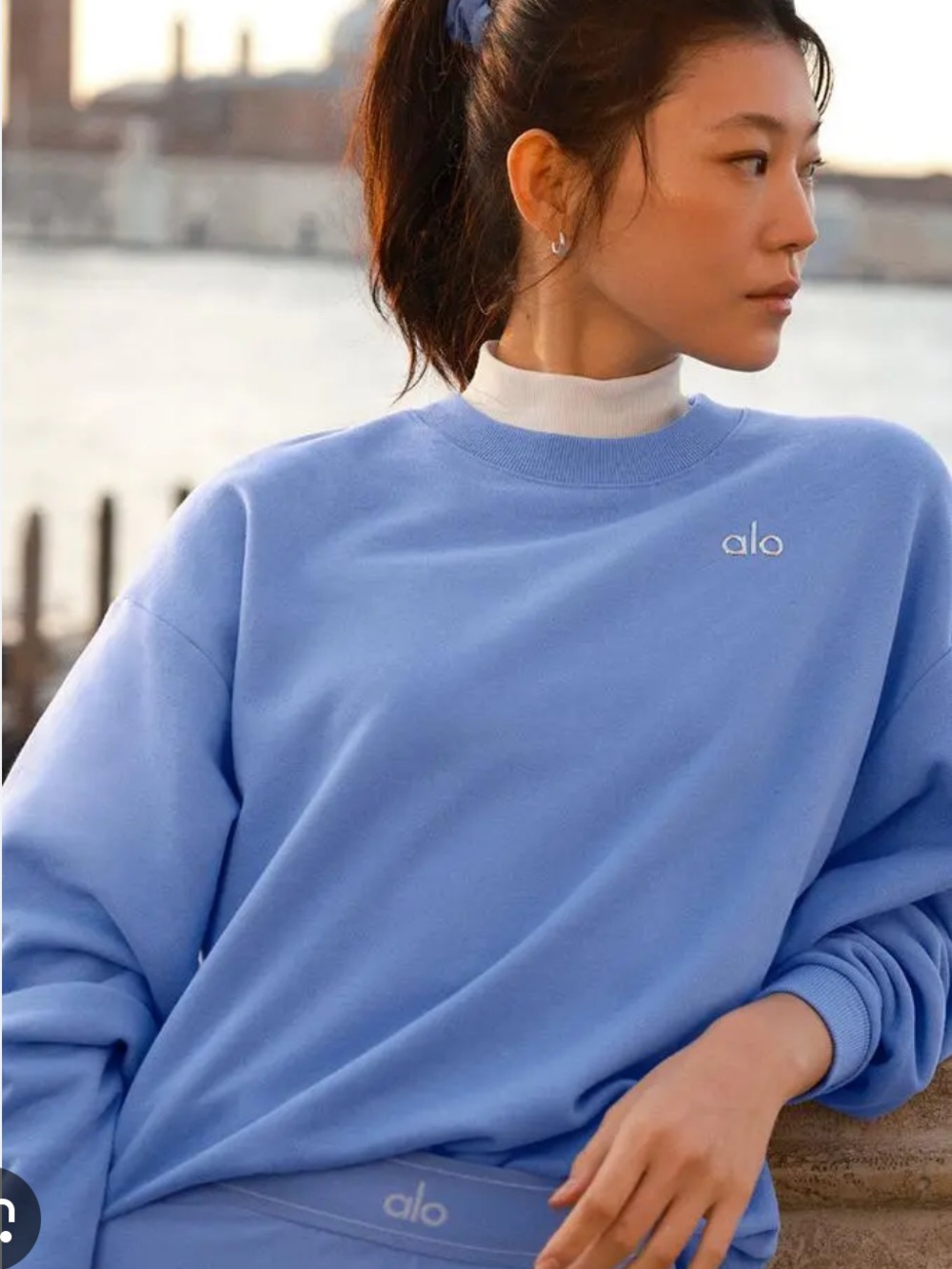 LIKE NEW ALO Accolade Crew Neck Pullover, Crystal Clear Blue, size XS